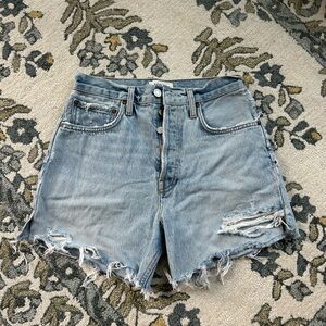 Agolde Light Blue Distressed Jean Shorts